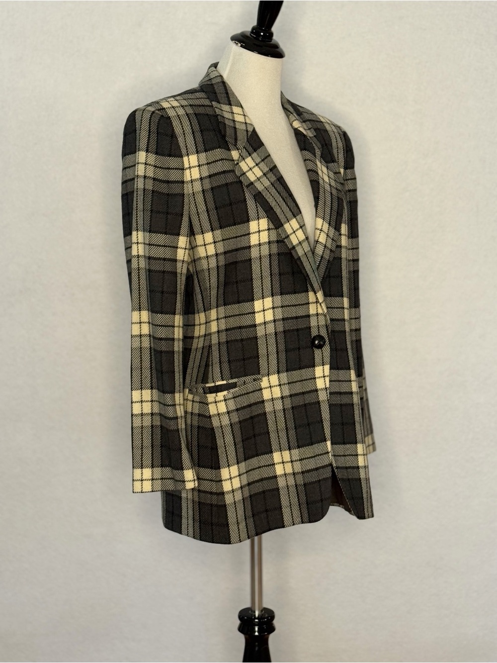 Jones New York Plaid Blazer Jacket Size 8 Black Cream 100% Pure Wool Heritage - Picture 6 of 14